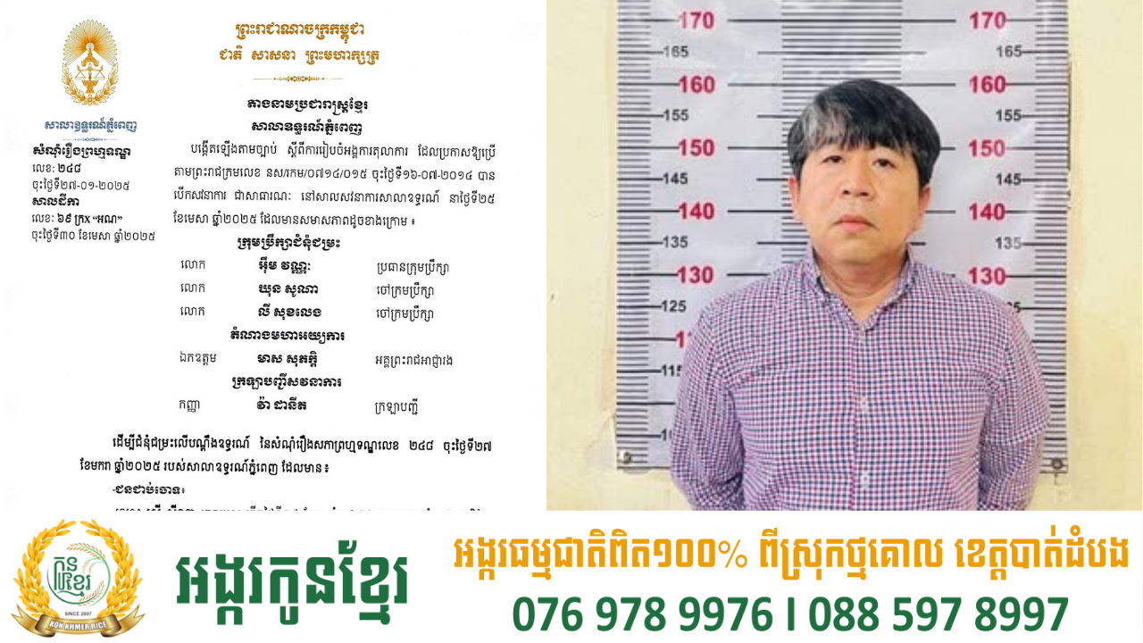 សាលាឧទ្ធរណ៍សម្រេចតម្កល់ សាលក្រមសាលាដំបូងរាជធានីភ្នំពេញ លើសំណុំរឿងចំនួន៣ របស់ ជនជាប់ចោទ ស្រី ស៊ីណា អតីតឧកញ៉ា ដោយផ្តន្ទាទោសសរុប ៣១ឆ្នាំ